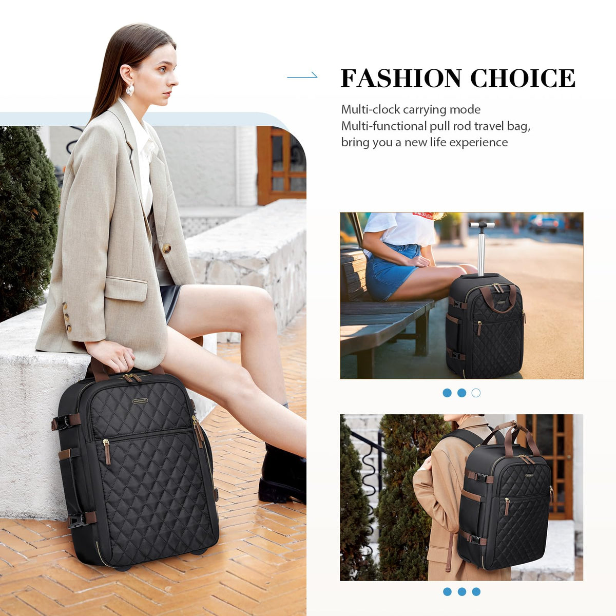 Black Rolling Laptop Backpack with Wheels Z6715