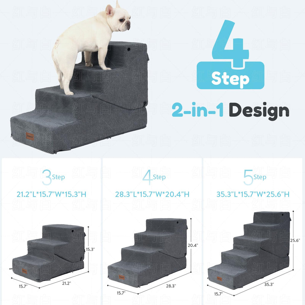 4-Step Dog Stair and Ramp with Non-Slip Bottom Grey Q15150