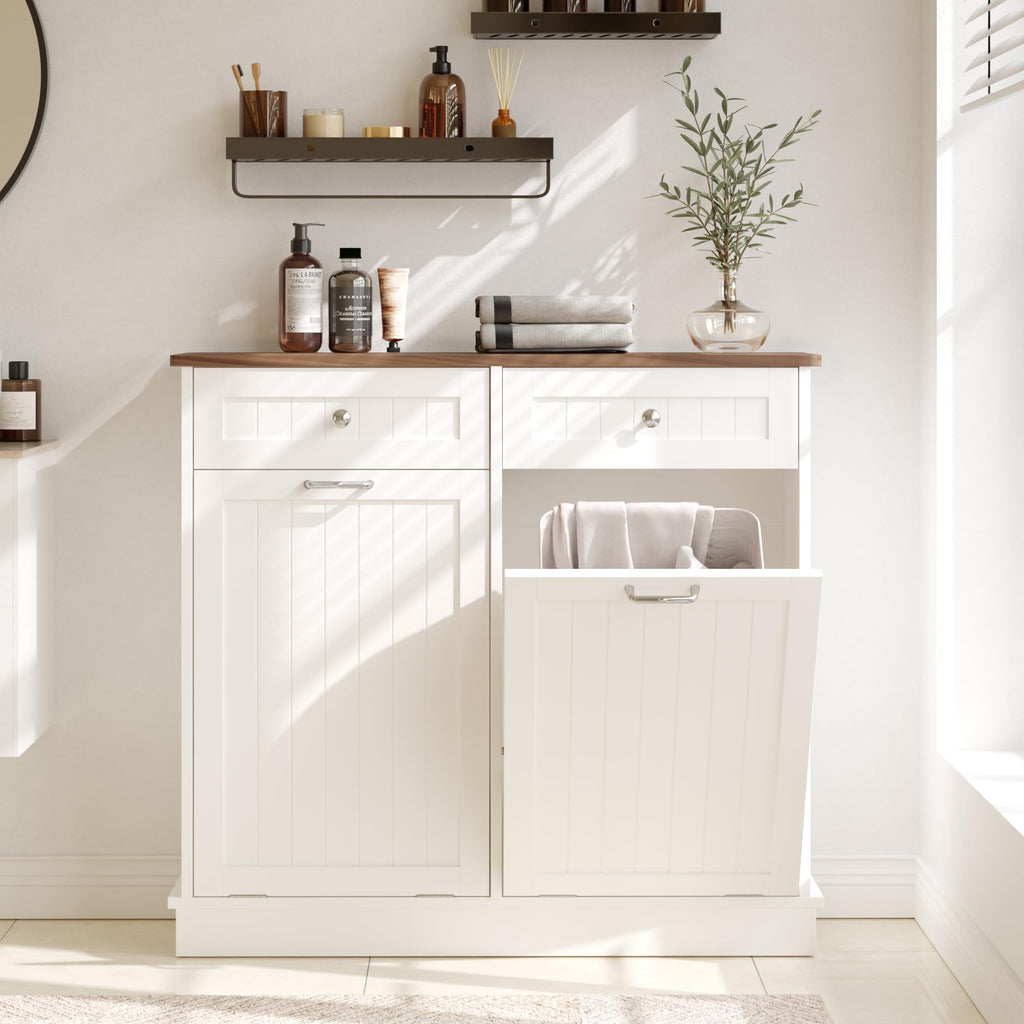 White Tilt Out Trash Can Cabinet I2000