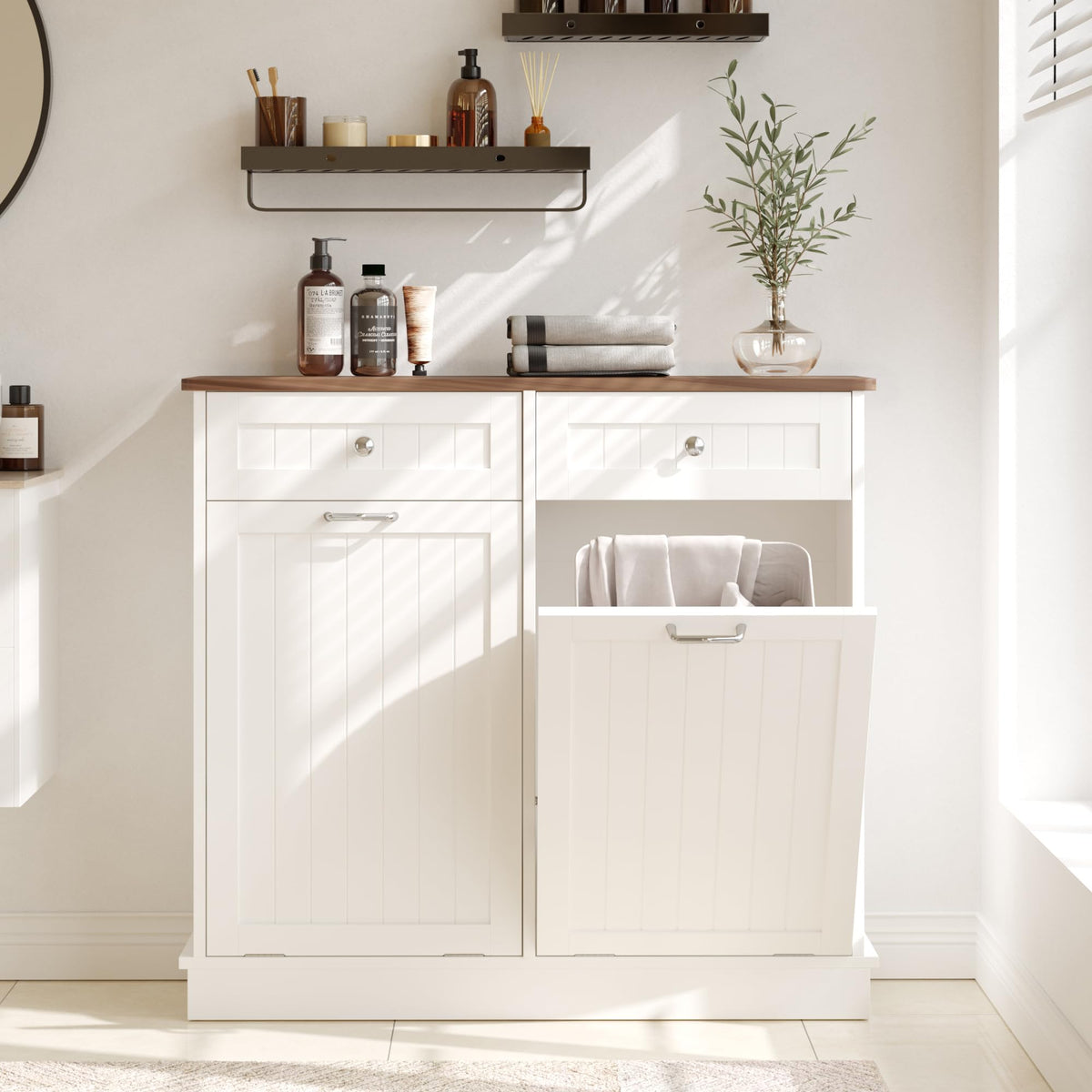 White Tilt Out Trash Can Cabinet I2000