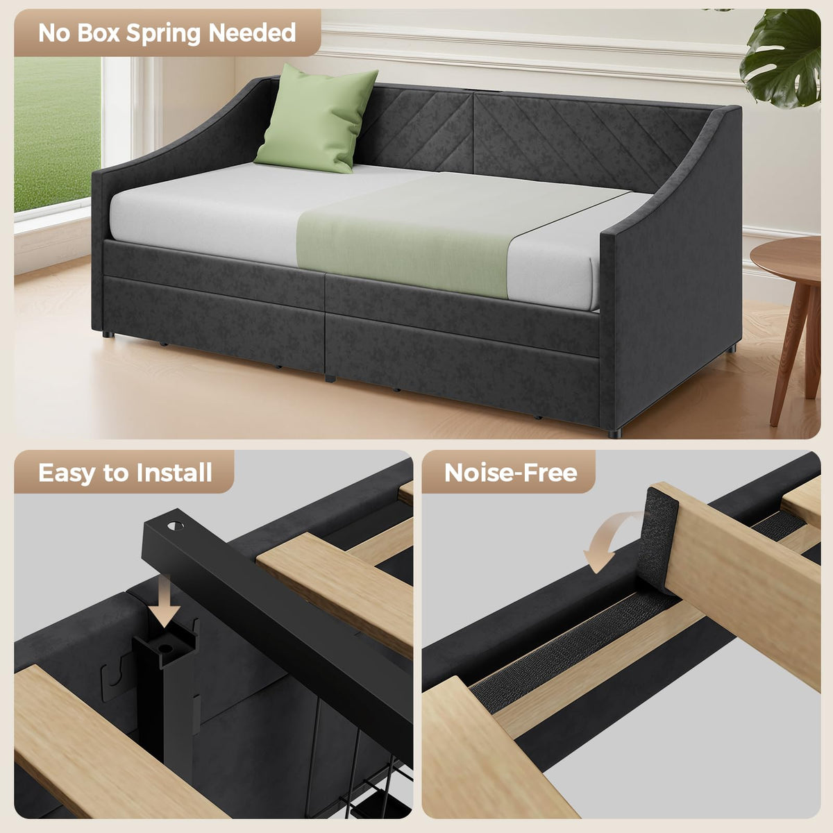 Twin Size Upholstered Daybed with 2 Storage Drawers M4832