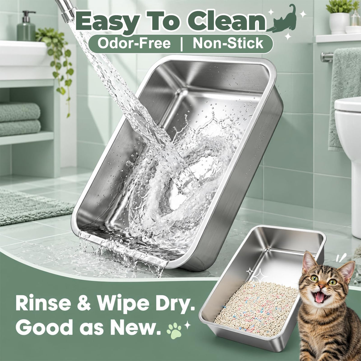 Stainless Steel High Sided Litter Box with Lid Q773