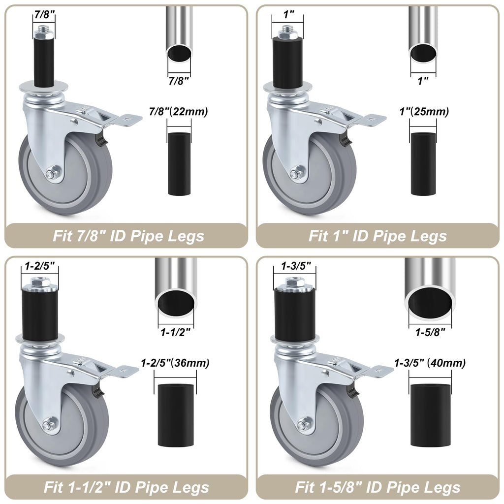 4 Inch Heavy Duty Expanding Stem Caster Wheels Set with Brake O3755