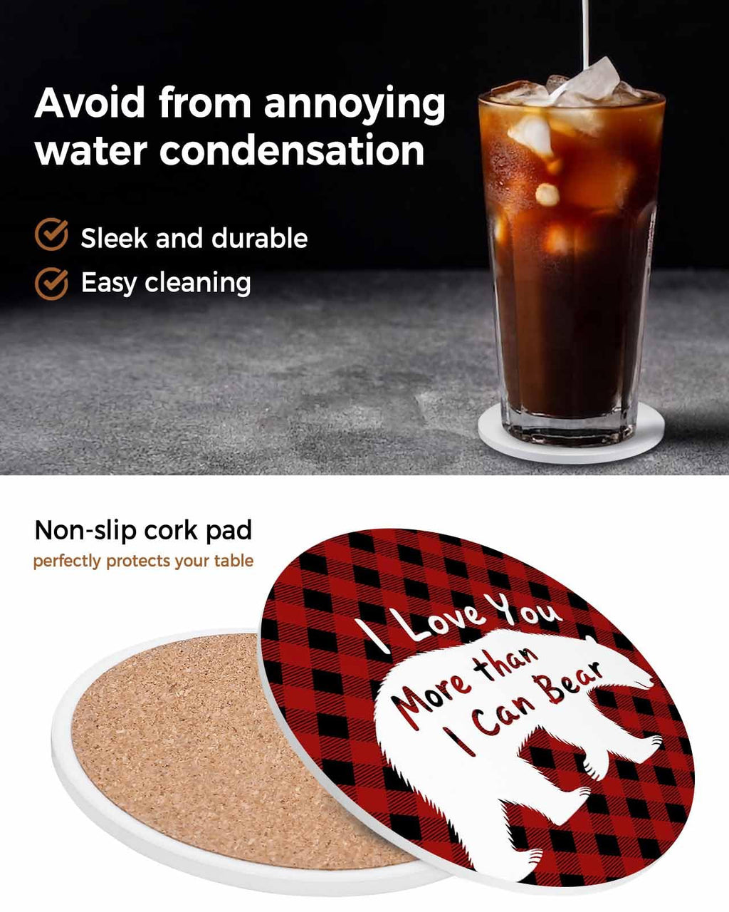 Set of 6 Bear Animal Absorbent Stone Ceramic Coasters with Holder W55195
