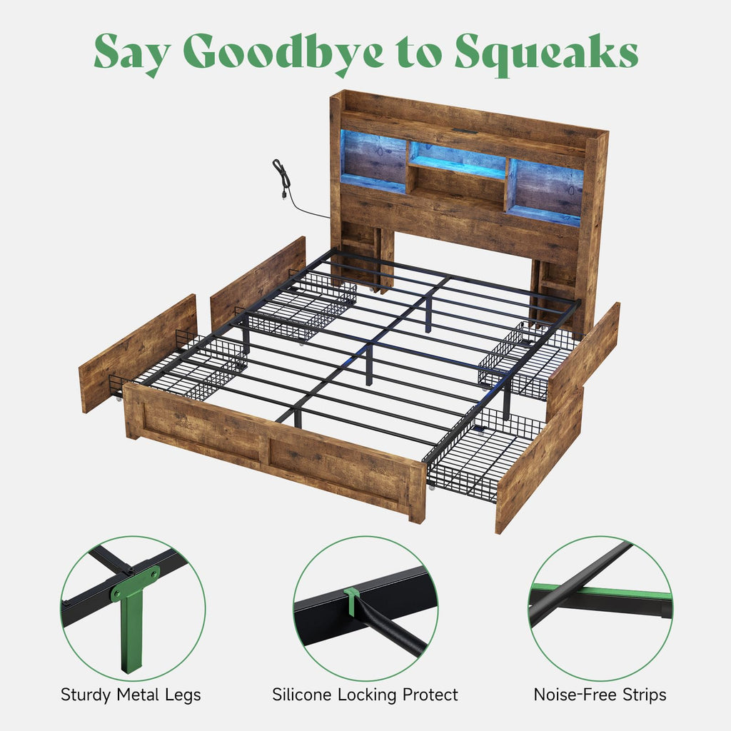 Full Bed Frame with Bookcase Headboard & Storage Y801865