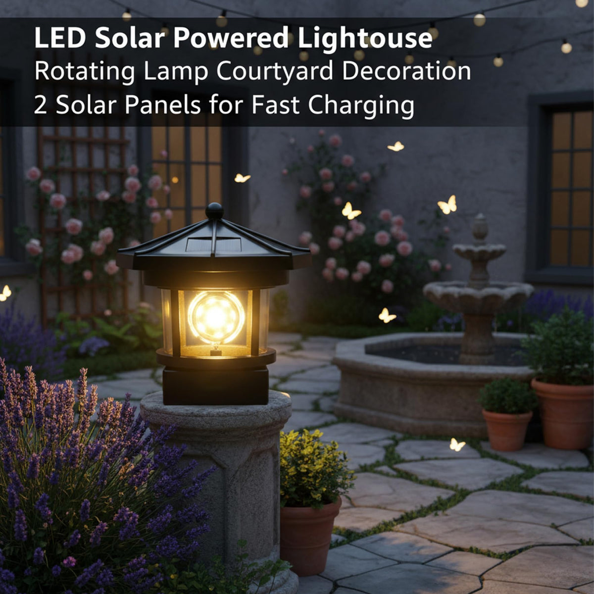 Black 2-Pack Rotating Solar Lighthouse T426655