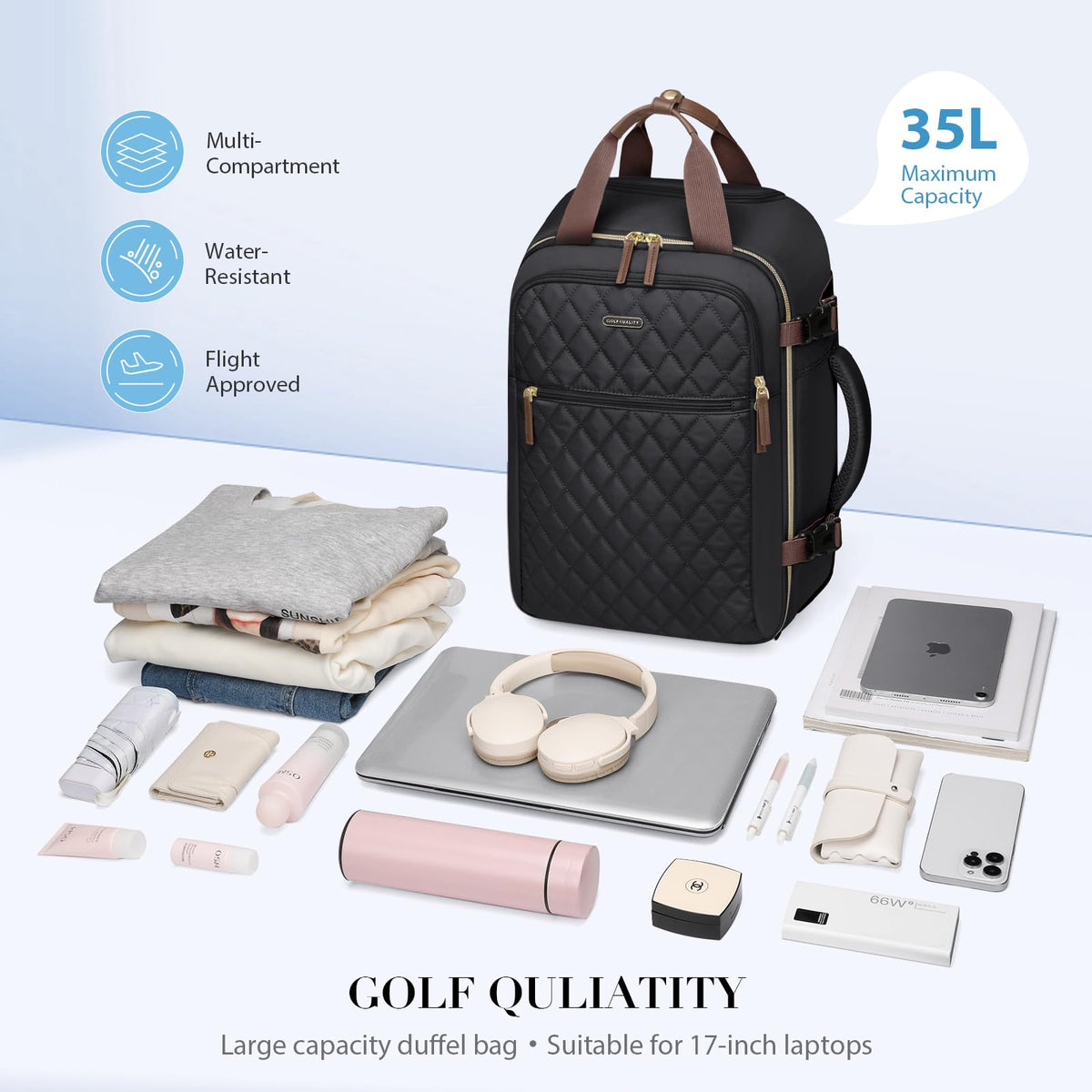 Black Rolling Laptop Backpack with Wheels Z6715