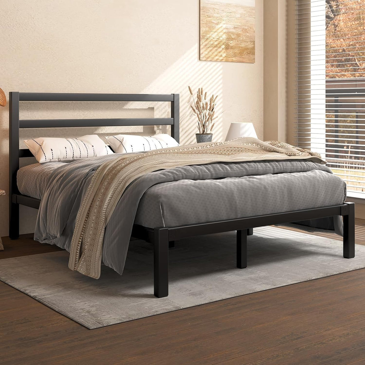 Queen Metal Platform Bed Frame with Headboard A25908