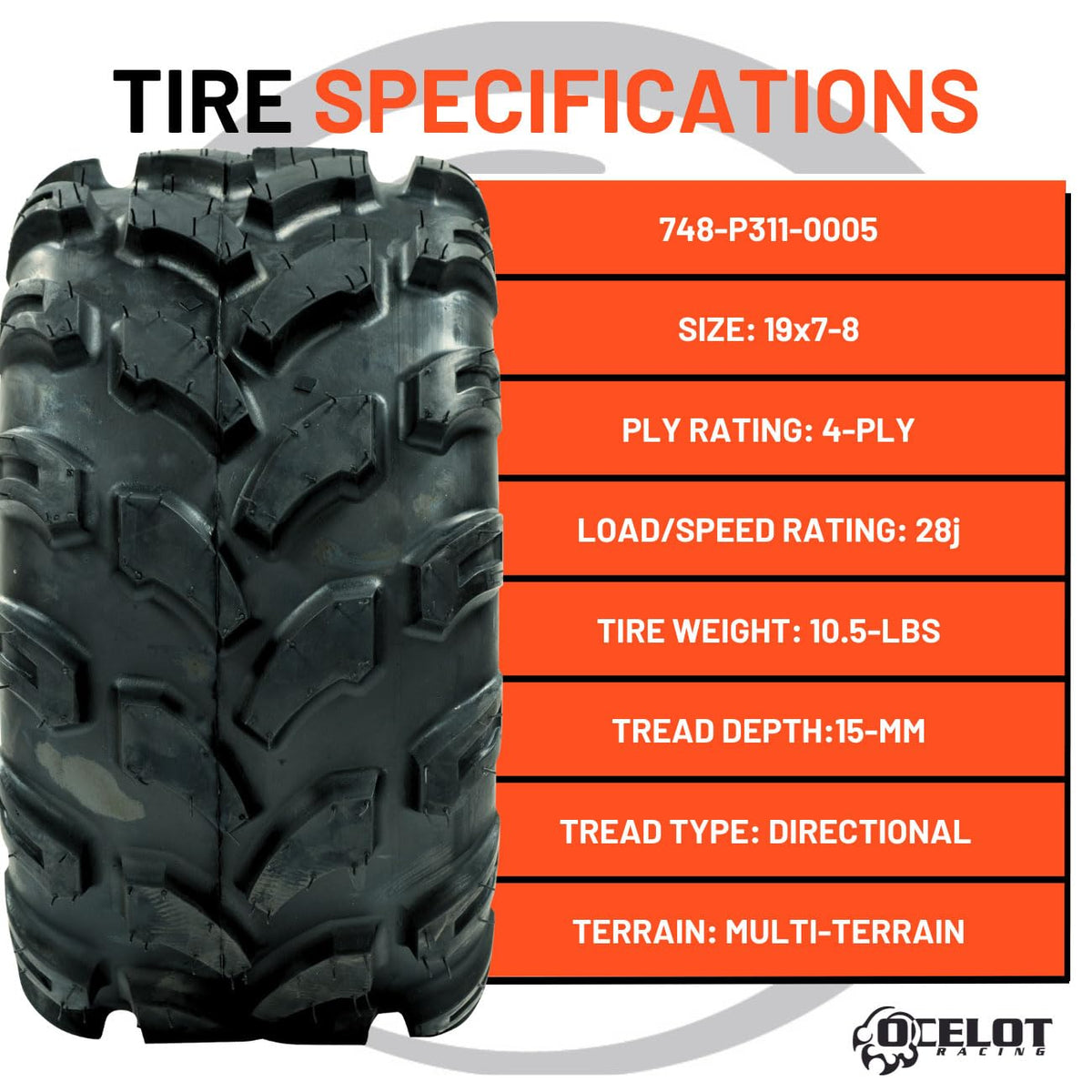 19x7-8 4-Ply Tubeless ATV/UTV Tires N59103