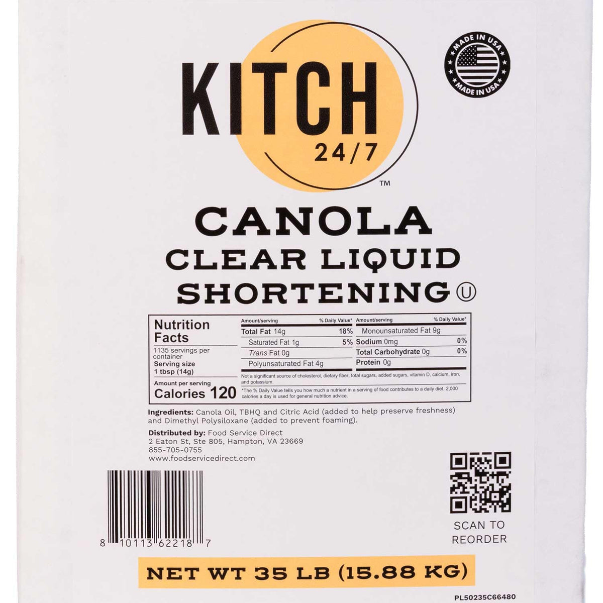 Canola Clear Liquid Shortening 35 lb Bulk Z89405