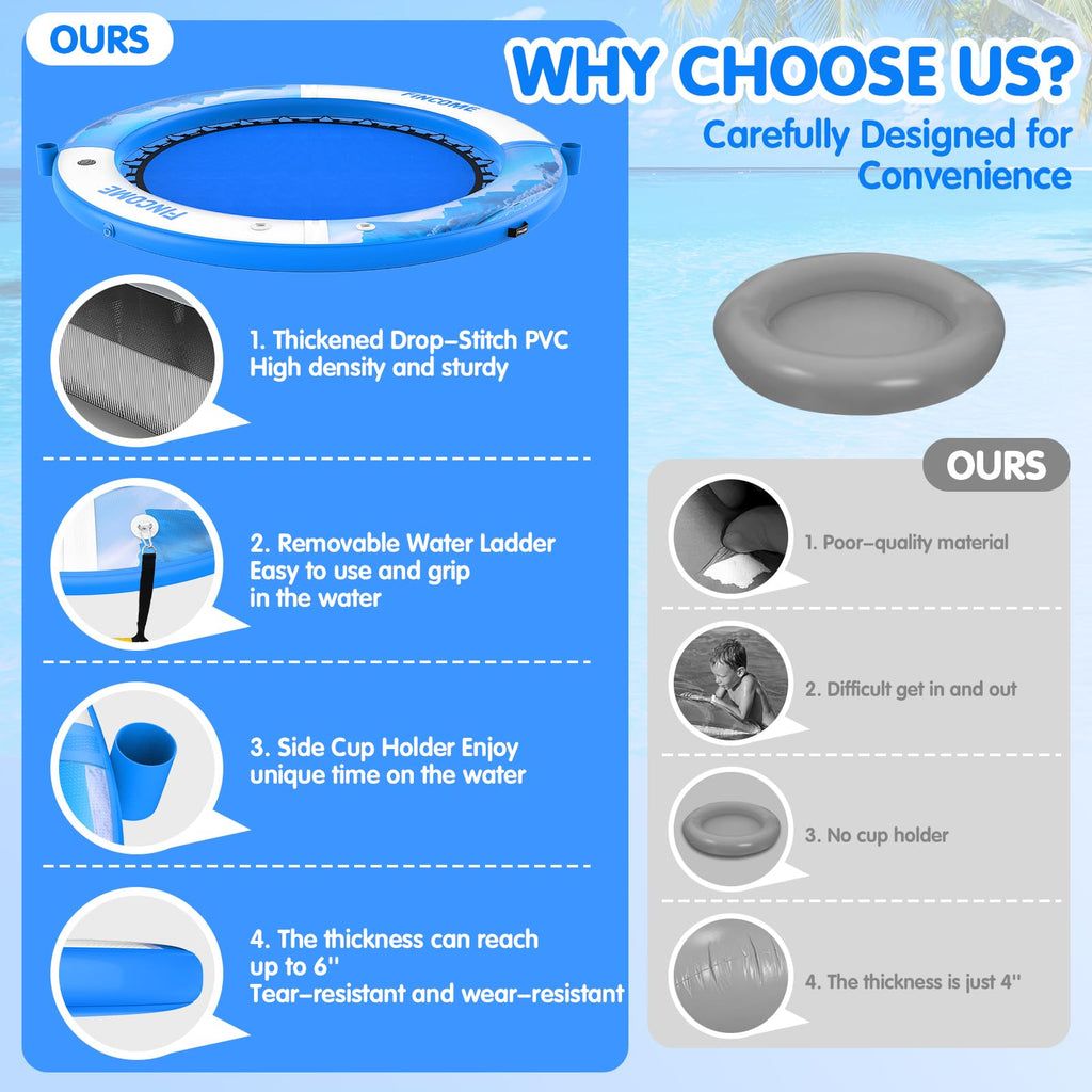 Inflatable Water Hammock Floating Dock 8FT Round with Water Ladder and Cup Holder Light Blue G163