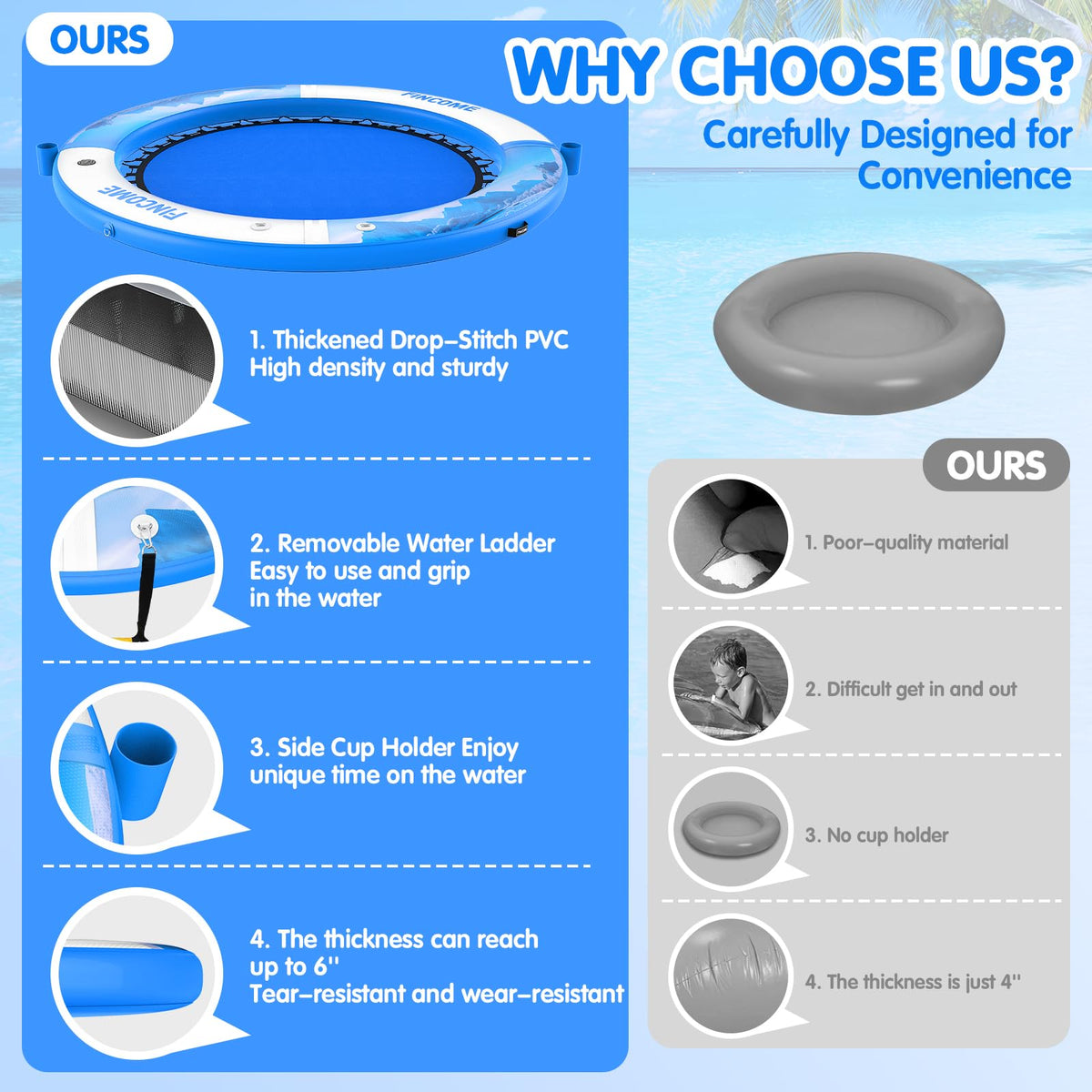 Inflatable Water Hammock Floating Dock 8FT Round with Water Ladder and Cup Holder Light Blue G163