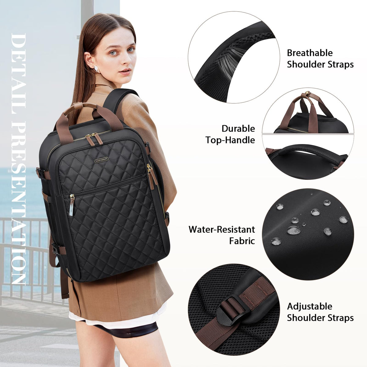 Black Rolling Laptop Backpack with Wheels Z6715