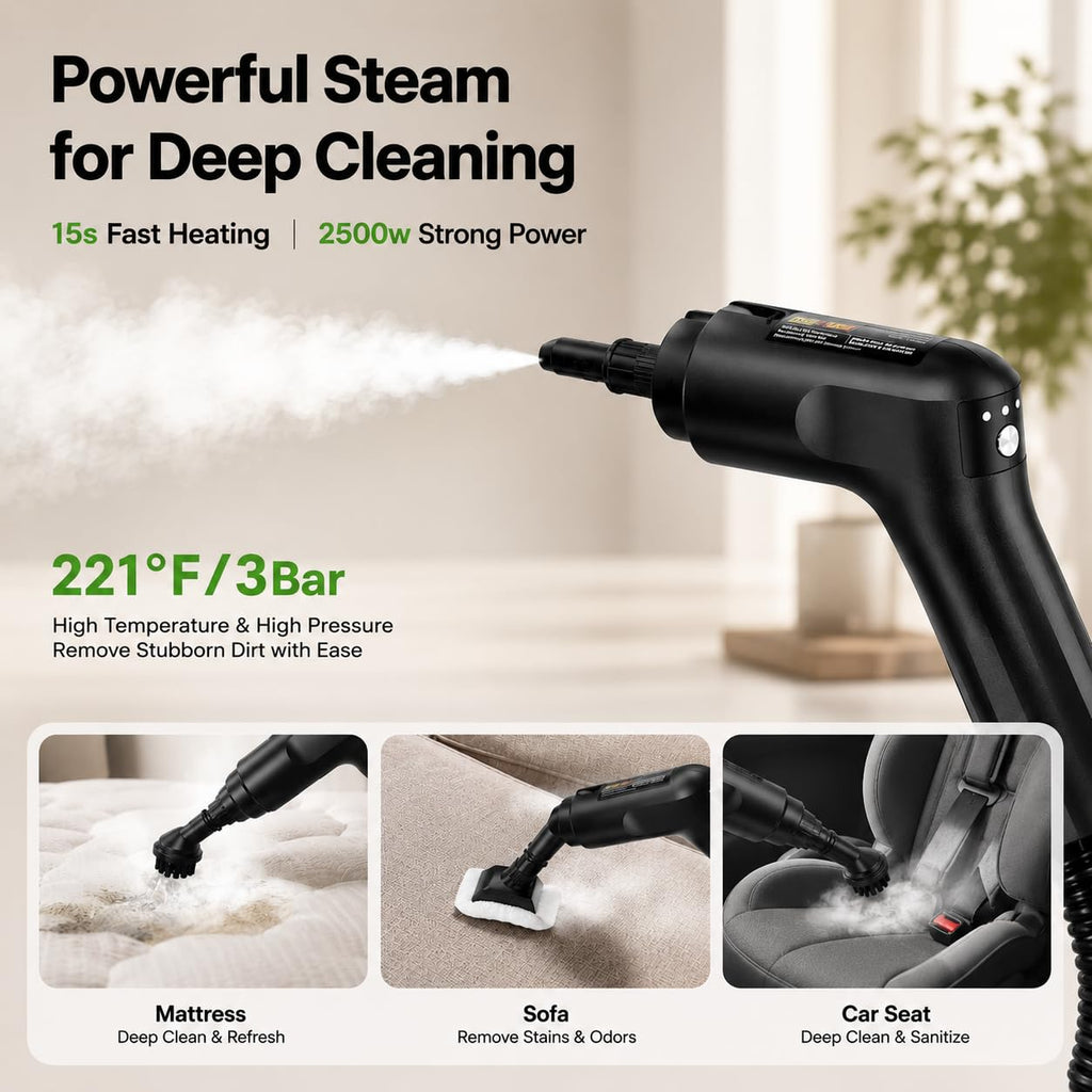 2500W Handheld Steam Cleaner, 3 Steam Levels, 1600Ml Tank V719