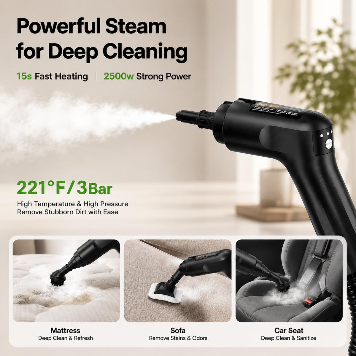 2500W Handheld Steam Cleaner, 3 Steam Levels, 1600Ml Tank V719