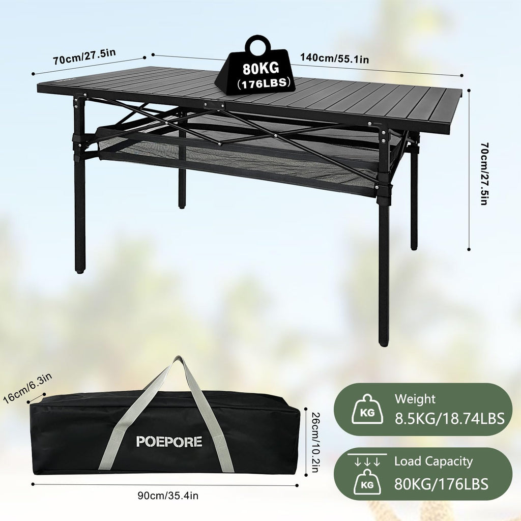 Large Folding Aluminum Camping Table with Storage and Carry Bag S457979