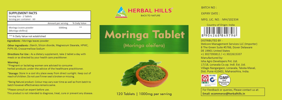 Moringa Tablets 120 Count 1000 mg M13014