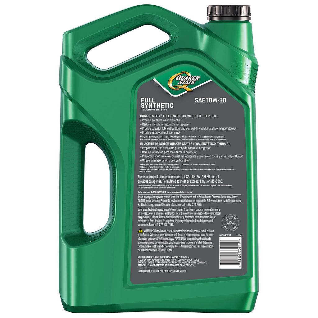 10W-30 Full Synthetic Motor Oil, 5 Quart O94529