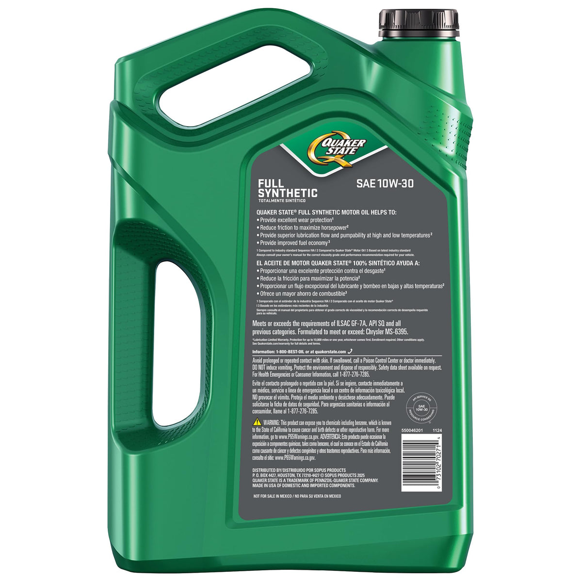 10W-30 Full Synthetic Motor Oil, 5 Quart O94529