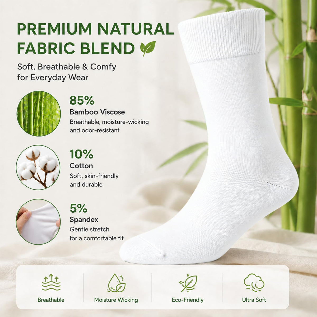 Women's 6 Pairs Bamboo Viscose Crew Socks V681