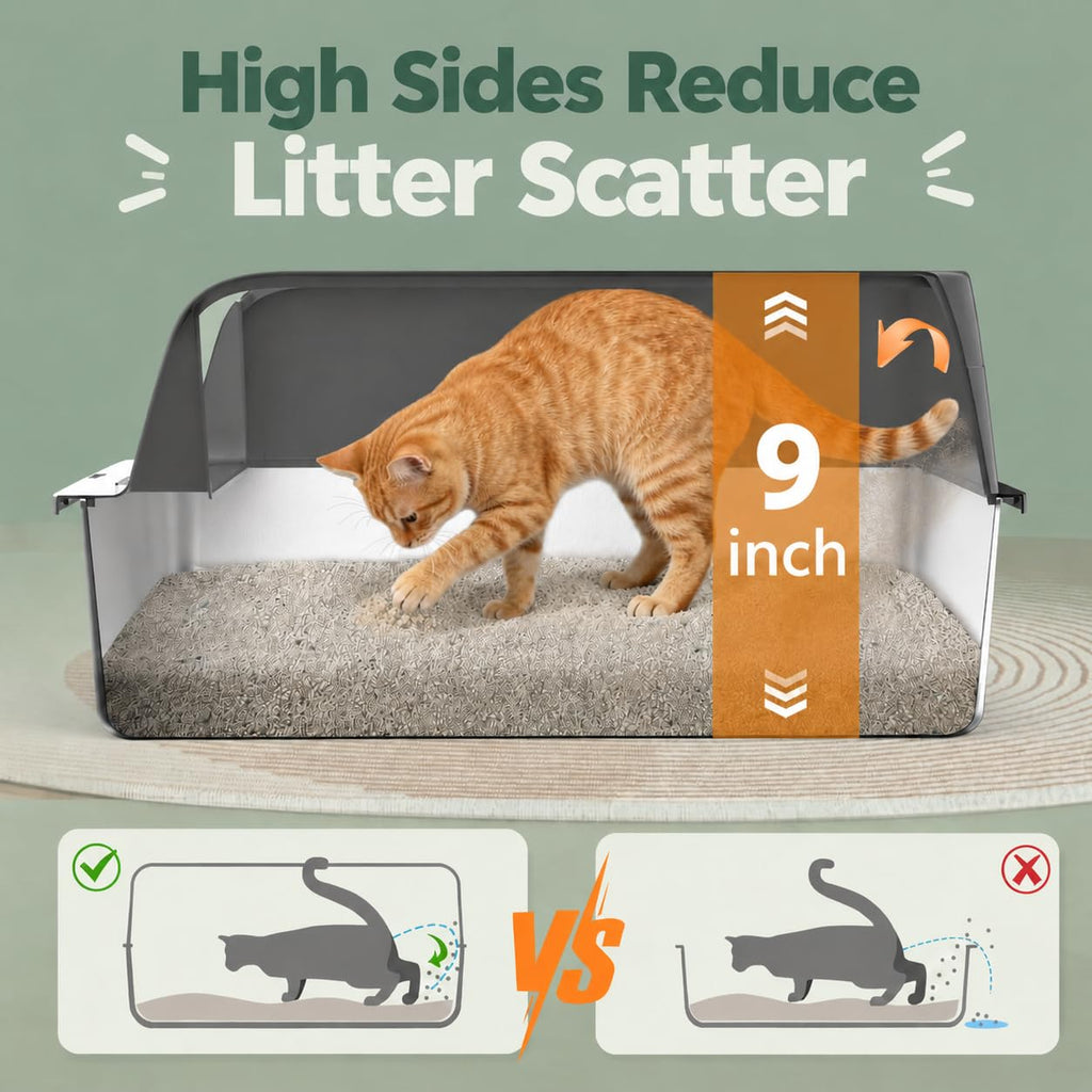 Stainless Steel High Sided Litter Box with Lid Q773
