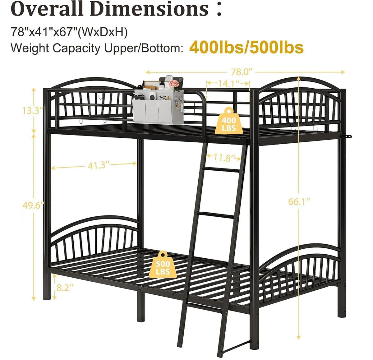 Twin Over Twin Metal Bunk Bed with Ladder L735171
