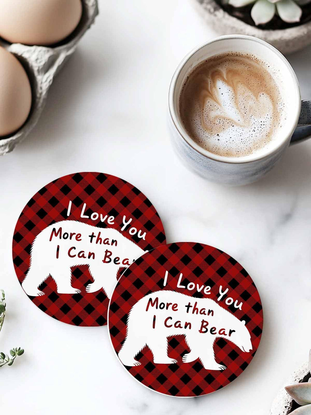 Set of 6 Bear Animal Absorbent Stone Ceramic Coasters with Holder W55195