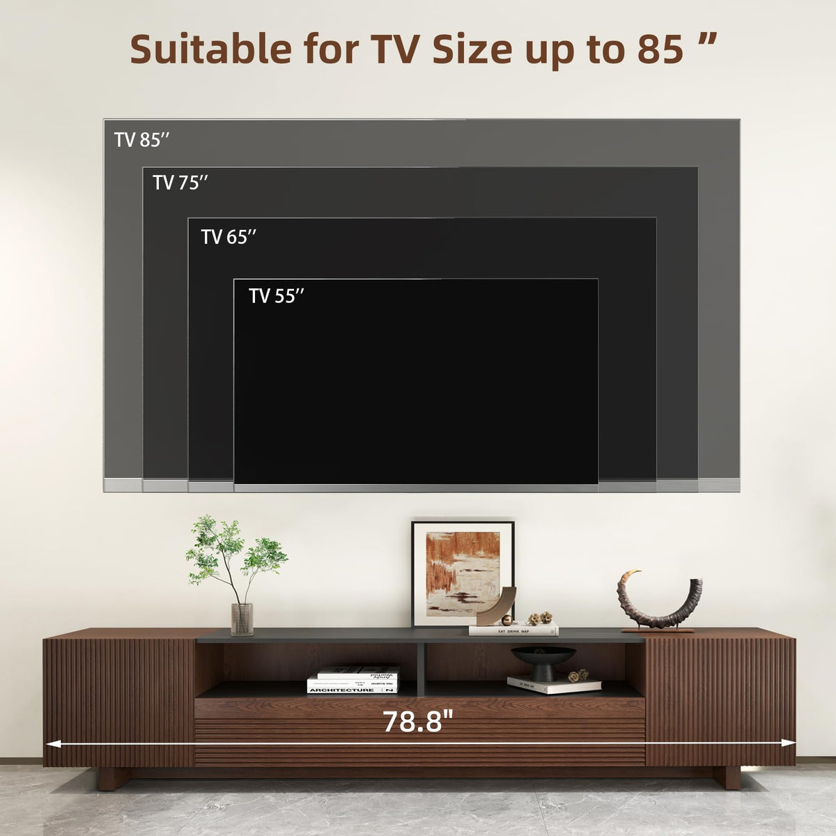 78.8 Inch Dark Brown Walnut TV Stand with Storage T424