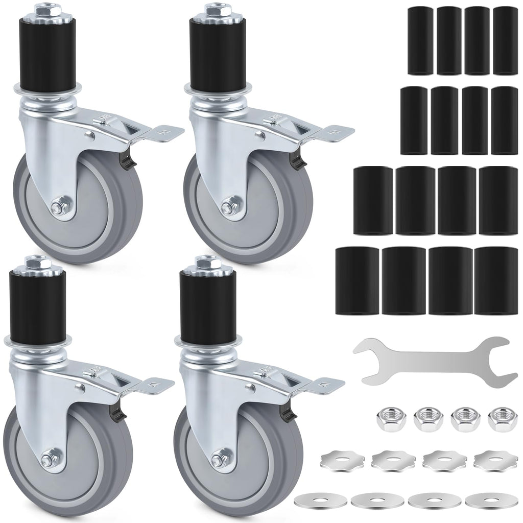 4 Inch Heavy Duty Expanding Stem Caster Wheels Set with Brake O3755