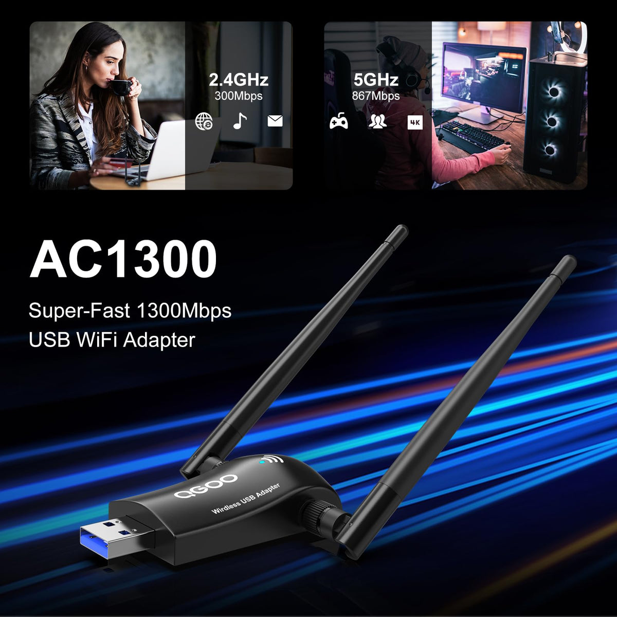 Wireless WiFi Adapter AC1300Mbps USB 3.0 Dual Band W841