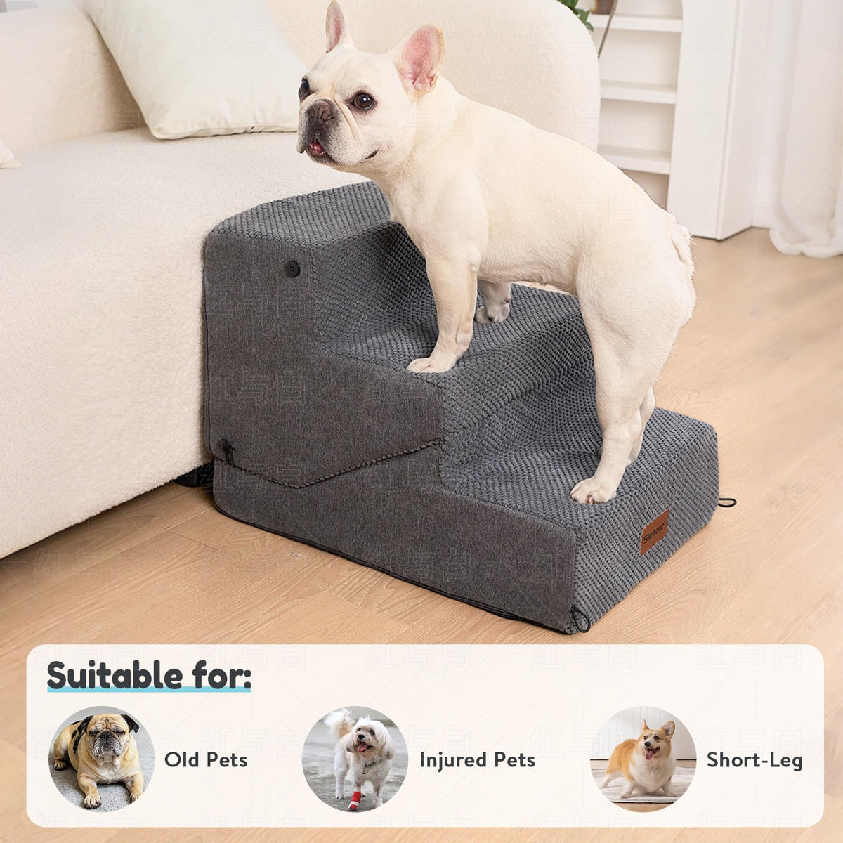 4-Step Dog Stair and Ramp with Non-Slip Bottom Grey Q15150