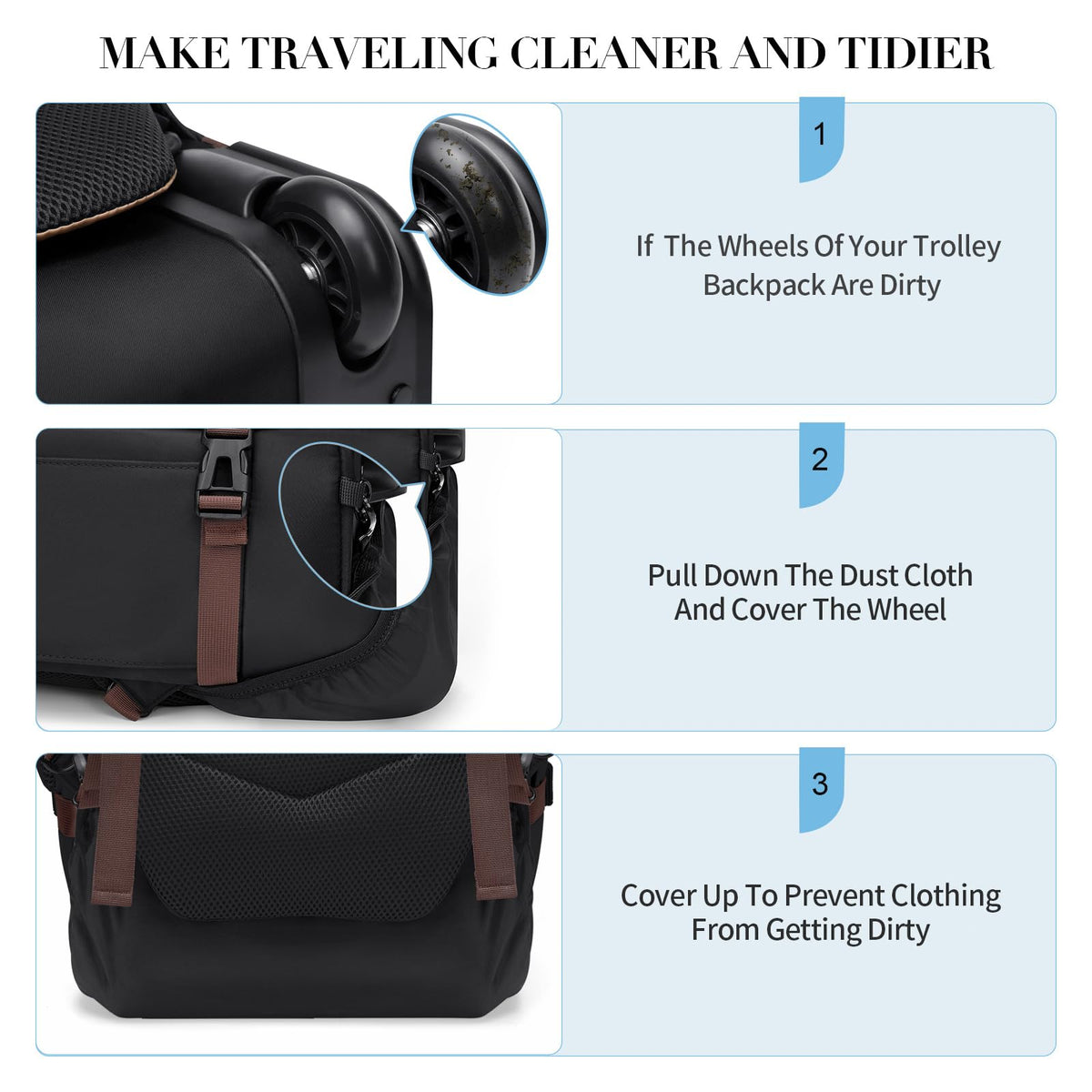 Black Rolling Laptop Backpack with Wheels Z6715