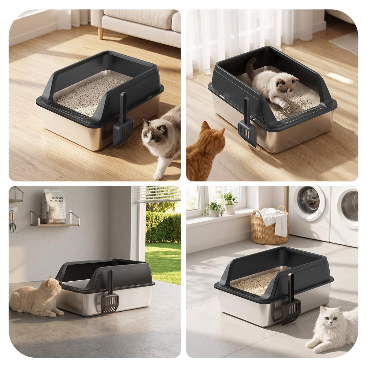 Stainless Steel High Sided Litter Box with Lid Q773