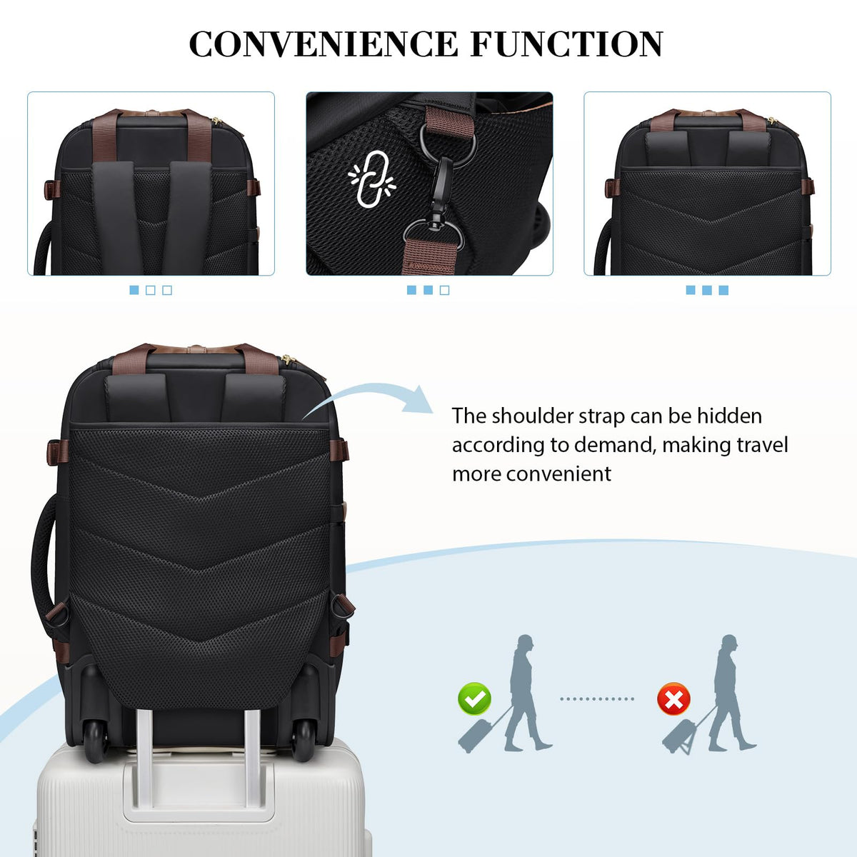 Black Rolling Laptop Backpack with Wheels Z6715