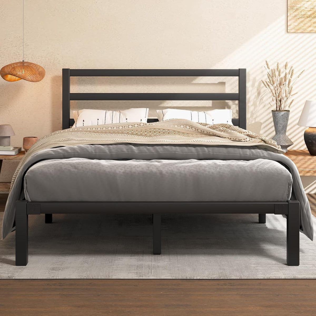 Queen Metal Platform Bed Frame with Headboard A25908