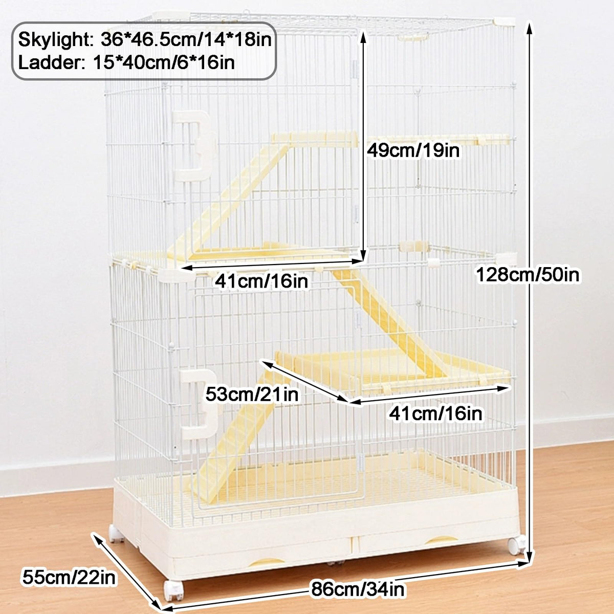 4 Tier Detachable Metal Wire Cat Cage with Double Drawer Tray W12863