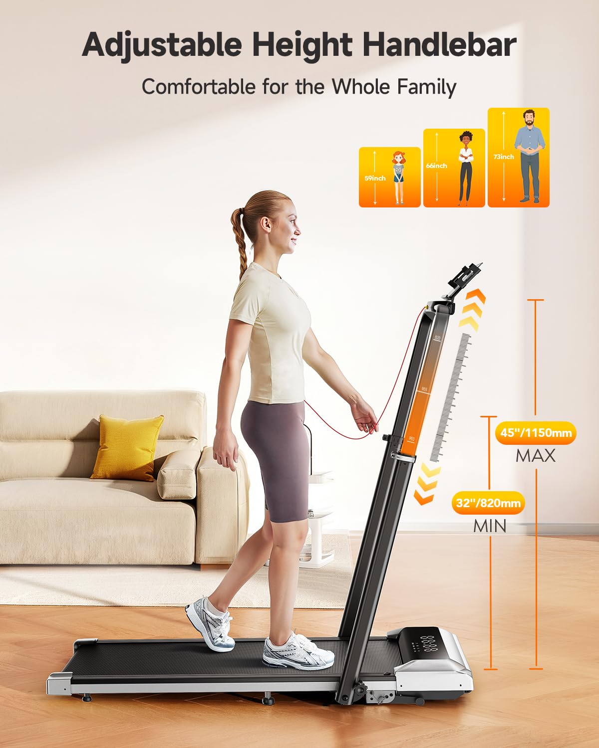Folding Treadmill with Incline and Adjustable Handle Bar P688