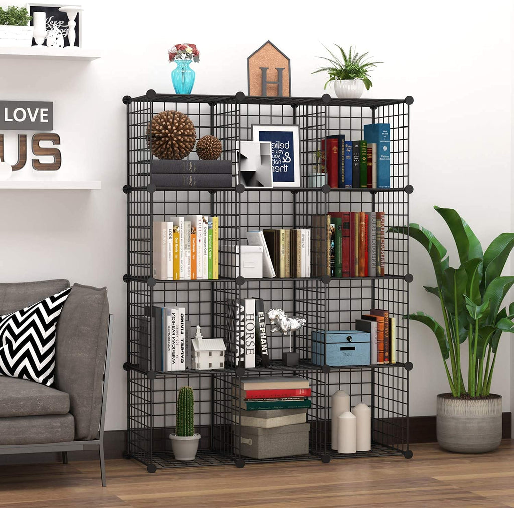 Black 12 Cube Wire Storage Organizer L11571