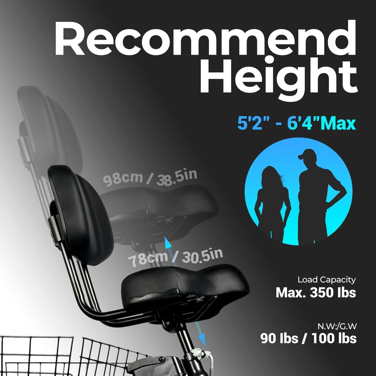 Folding Electric Tricycle for Adults, 20"x4" Fat Tire, Peak 500W 36V13Ah F962849
