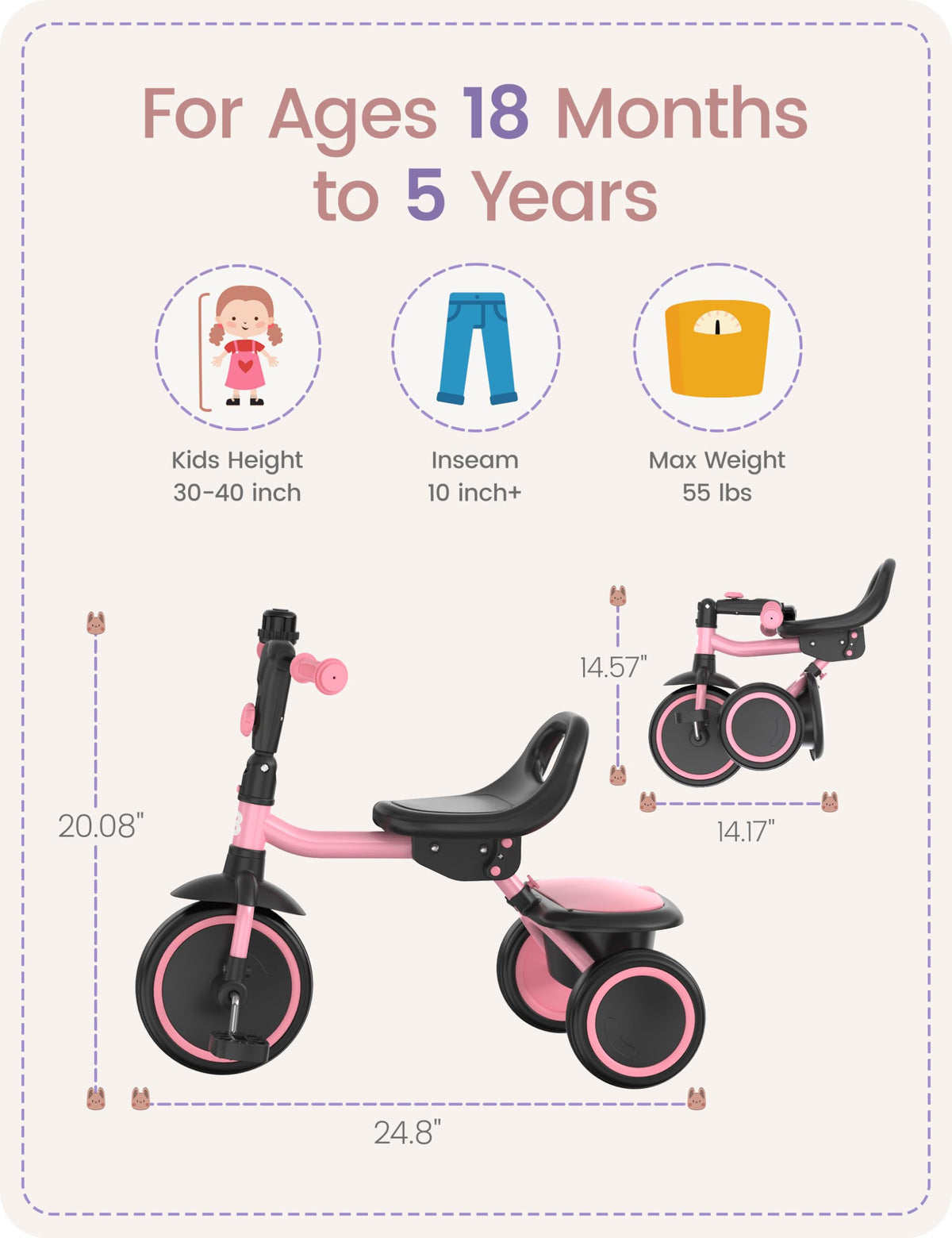 Pink Toddler Tricycle with Bell N1952