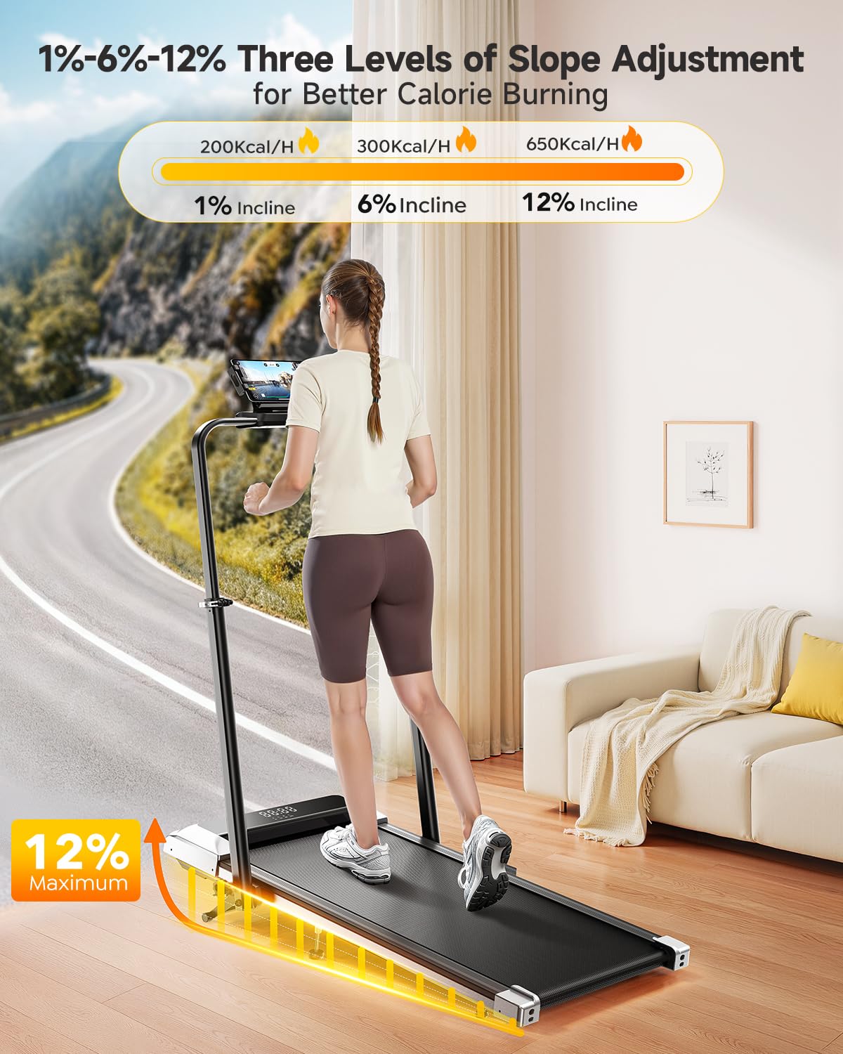 Folding Treadmill with Incline and Adjustable Handle Bar P688