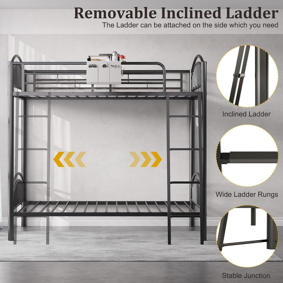 Twin Over Twin Metal Bunk Bed with Ladder L735171