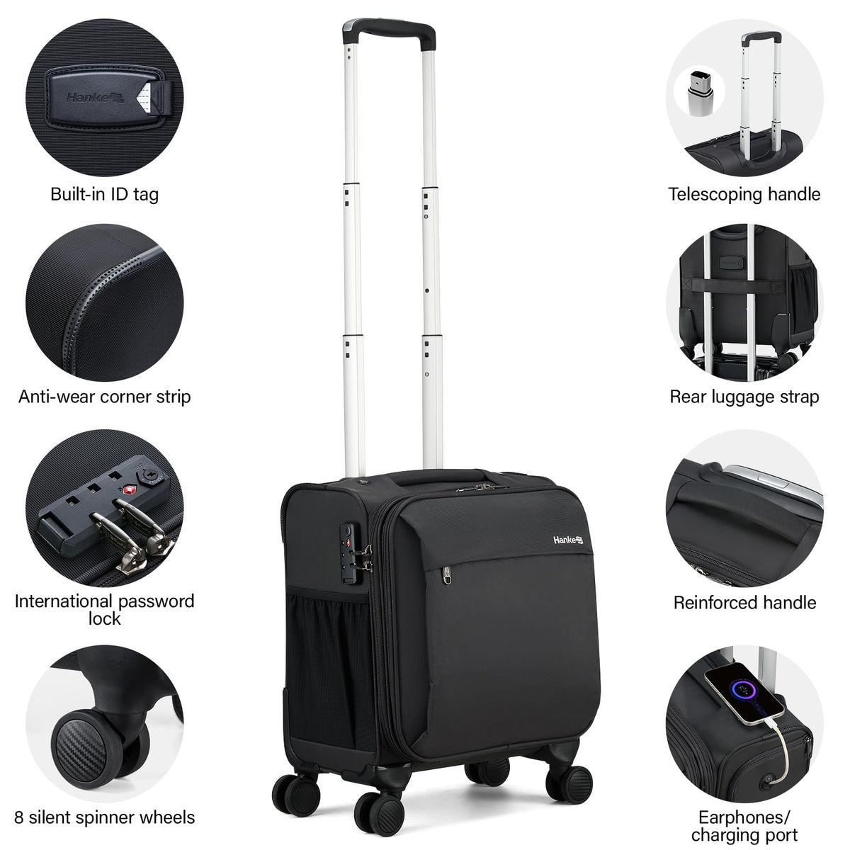 16 Inch Underseat Carry On Luggage with Wheels Dark Gray X877875