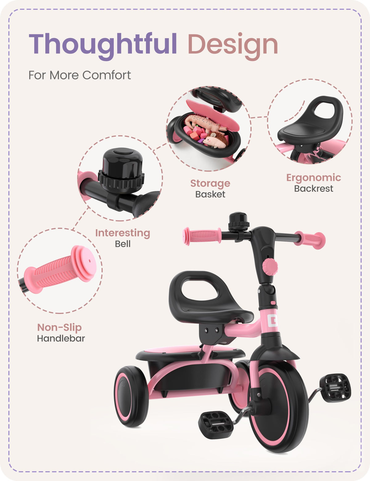 Pink Toddler Tricycle with Bell N1952