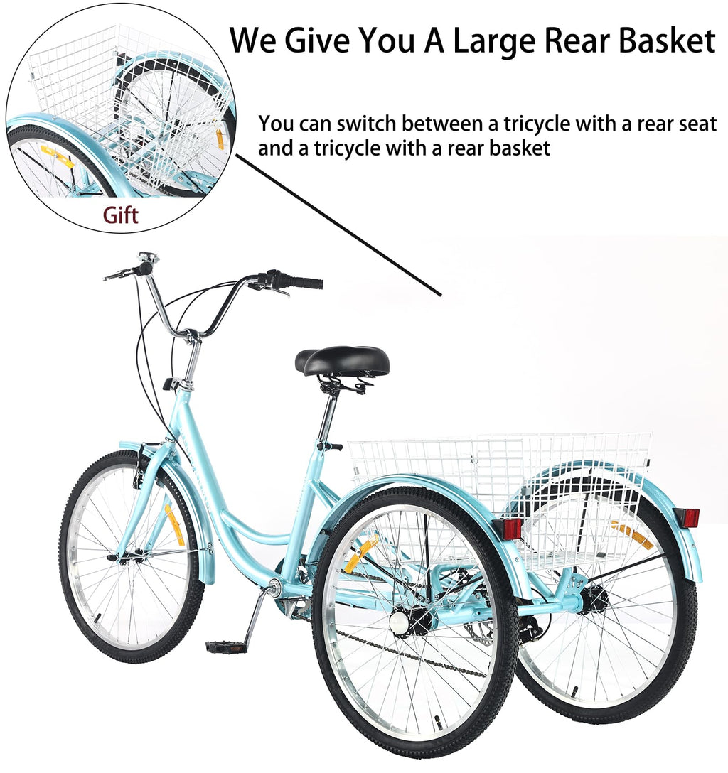7 Speed Adult Tricycle with Child Seat and Rear Baskets H545