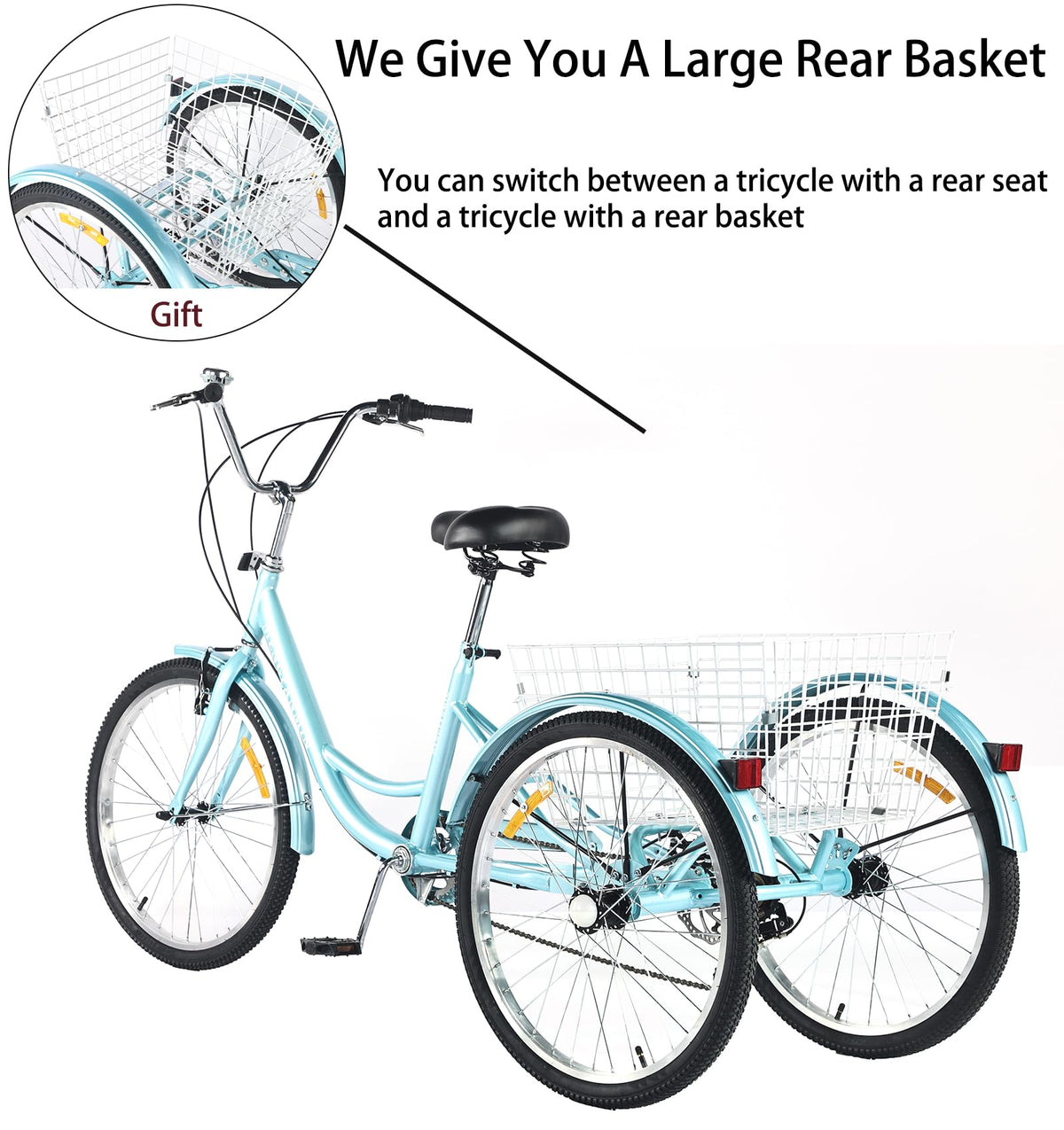 7 Speed Adult Tricycle with Child Seat and Rear Baskets H545