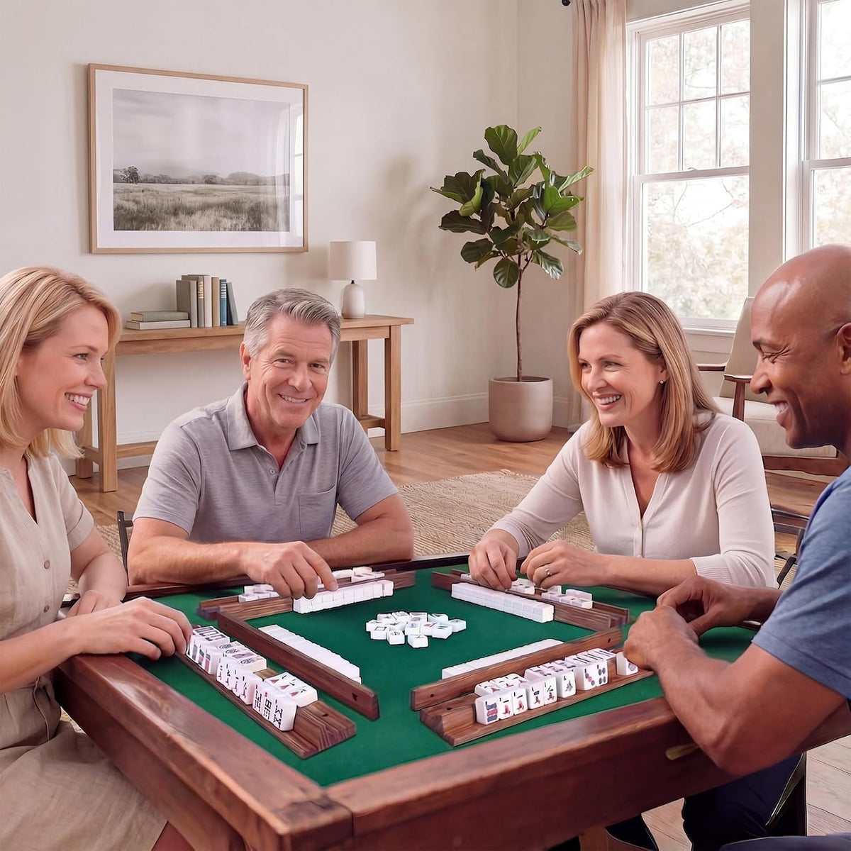 Wooden Mahjong Racks with Pushers Set of 4 P5127
