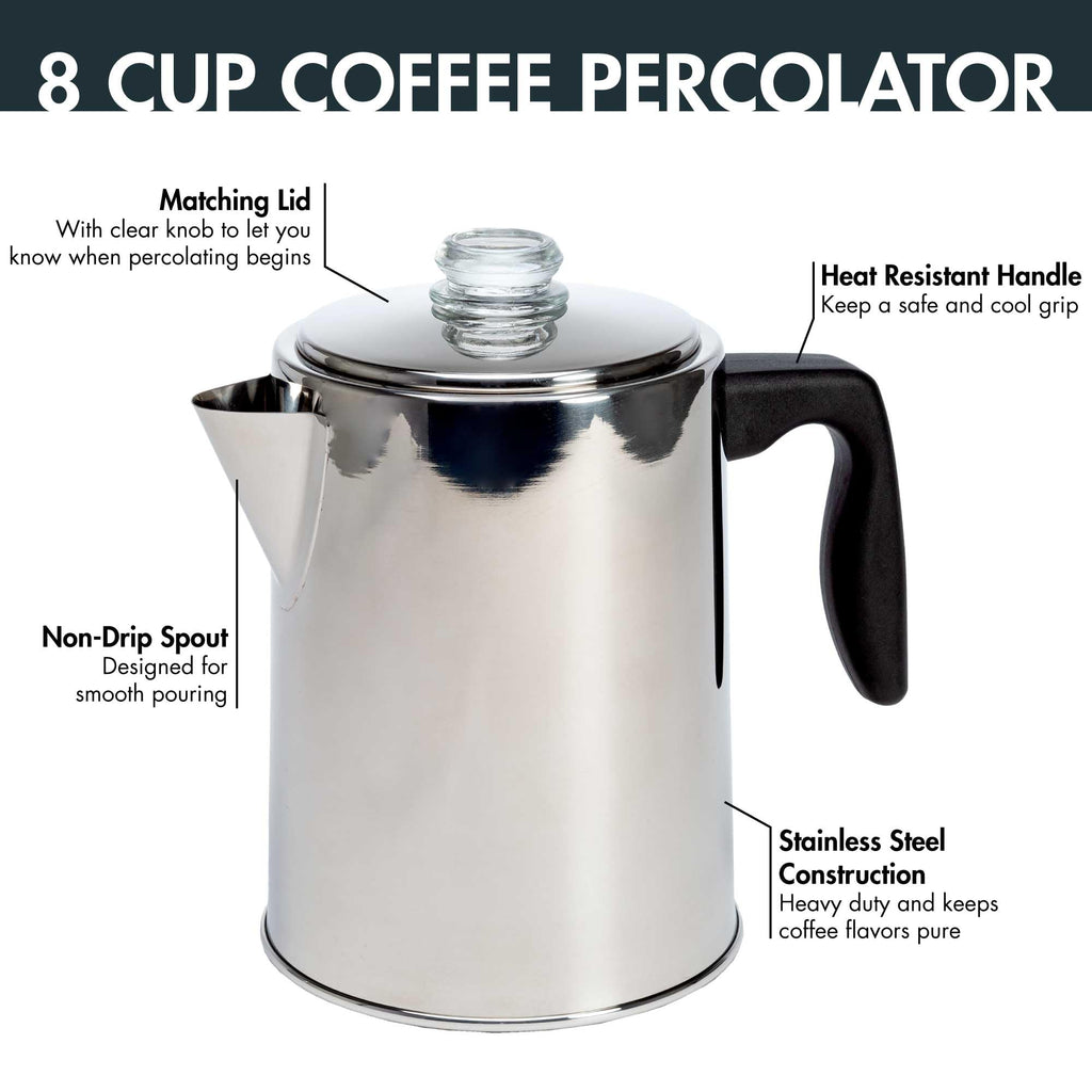 Stainless Steel 8 Cup Stovetop Coffee Percolator H901
