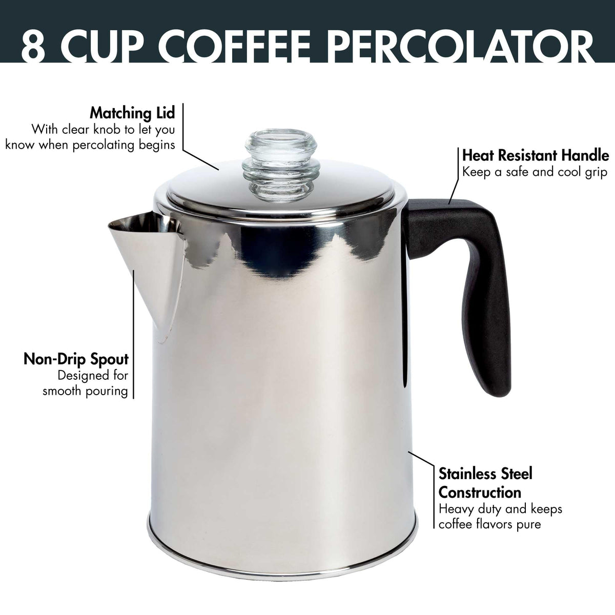 Stainless Steel 8 Cup Stovetop Coffee Percolator H901