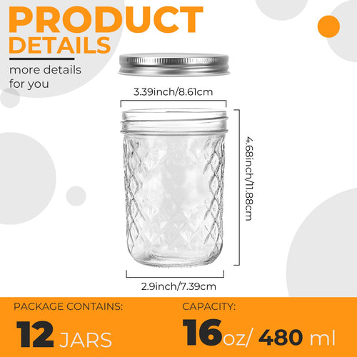 12 Pack 16oz Wide Mouth Glass Mason Jars Z5737